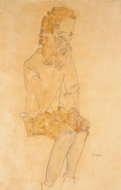 Menino sentado, 1910 de Egon Schiele