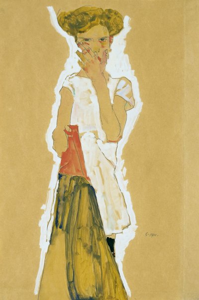 Garota de pé na saia branca de Egon Schiele