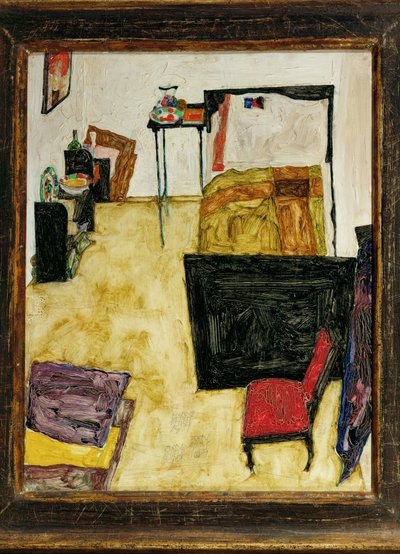 O quarto do artista em Neulengbach, Áustria (óleo sobre madeira) de Egon Schiele