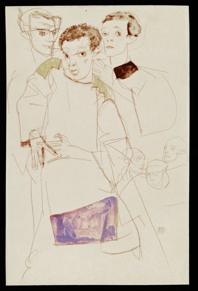 Autorretrato triplo (guache, aguarela e lápis) de Egon Schiele
