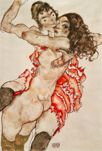 Duas mulheres abraçando de Egon Schiele