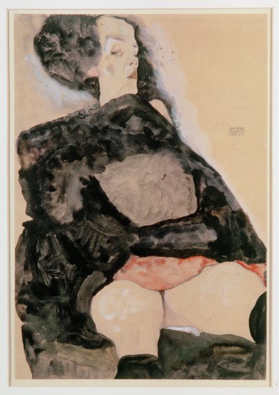 Mulher de preto (guache, aguarela e lápis) de Egon Schiele