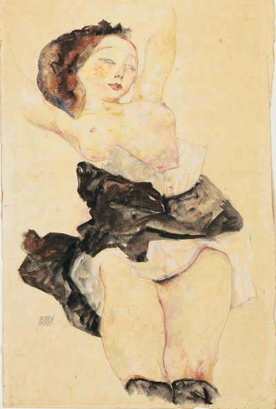 Jovem reclinada, seminua, 1912 de Egon Schiele