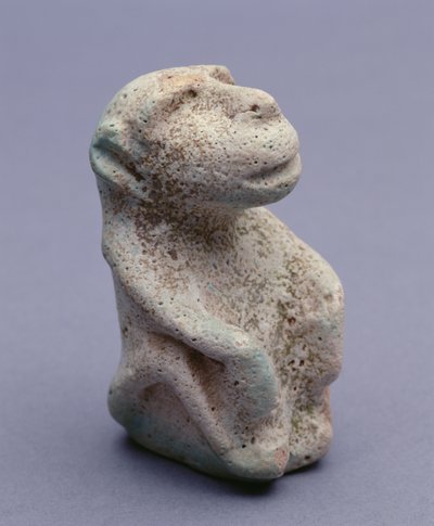 Estatueta de Babuíno, do Templo de Hierakonpolis, Depósito Principal, início do período dinástico, 1ª-2ª dinastia (faiança vidrada) (ver também 113908) de Egyptian