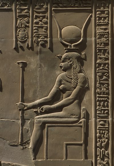 Detalhe de um relevo, pedra de Hathor de Egyptian