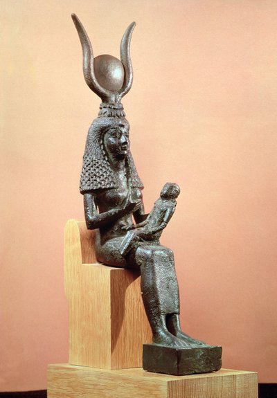 Isis amamentando o bebê Horus (bronze) de Egyptian