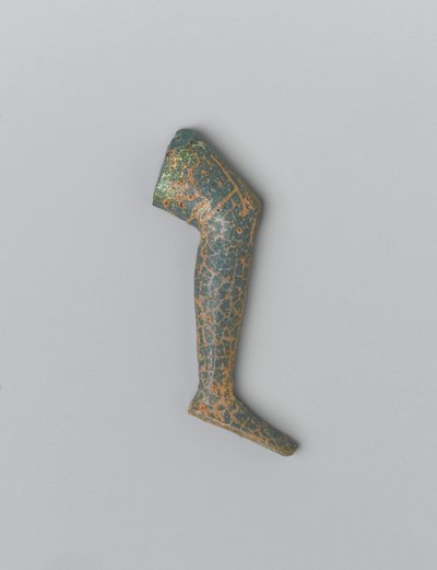 Perna humana de vidro opaco verde azul pequeno de uma figura inlay (vidro) de Egyptian