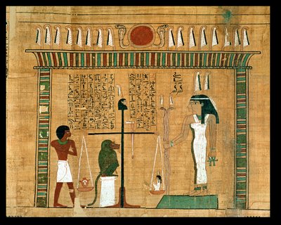 A pesagem do coração, detalhe de uma página do livro dos mortos (papiro) de Egyptian
