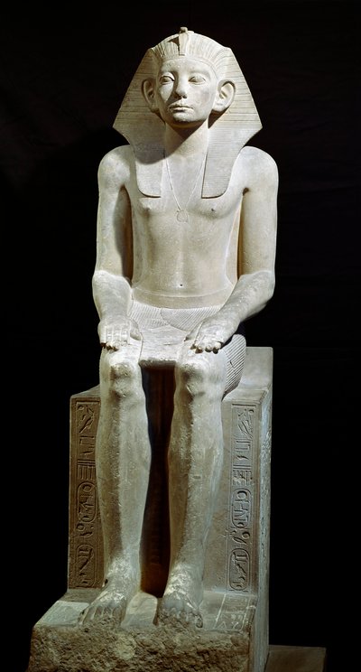 Antiquite egípcia: estátua de pedra calcária do Faraó Amenemhet (Amenemhat) III. 12ª dinastia. 1910 AC. De Hawara. Dim. 160 cm Cairo, Museu Egípcio. de Egyptian 12th Dynasty