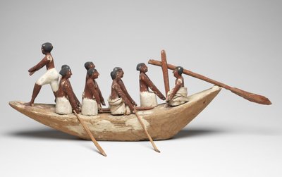 Veleiro modelo do túmulo do reino médio de Khety (Beni Hasan), c.2010 BC - 1950 BC (madeira e linho pintados) de Egyptian 12th Dynasty