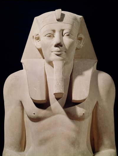 Estátua sentada de Sesostris I (1971-28 aC), originalmente do Templo Mortuário de Sesostris I em al-Lisht (calcário) (detalhe) de Egyptian 12th Dynasty