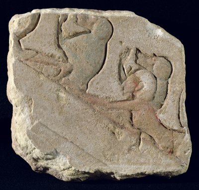 Amenófis IV (Akhenaton) com babuínos, Novo Reino (pedra pintada) de Egyptian 18th Dynasty