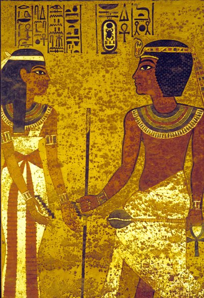Antigo Egipto, Tutenkhamun com a sua mulher, Túmulo de Tutenkhamun, Tebas de Egyptian 18th Dynasty