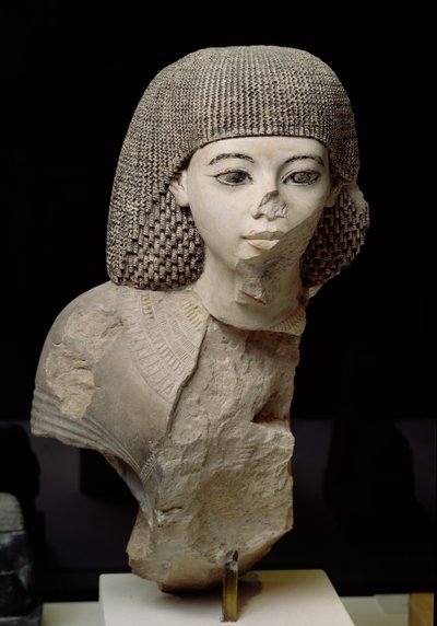 Busto do Escriba Real, Meniou, Novo Reino, c.1391-53 aC (calcário) de Egyptian 18th Dynasty