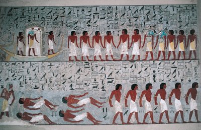 Egipto, Luxor, Vale dos Reis, Túmulo de Horemheb, pintura mural de Egyptian 18th Dynasty