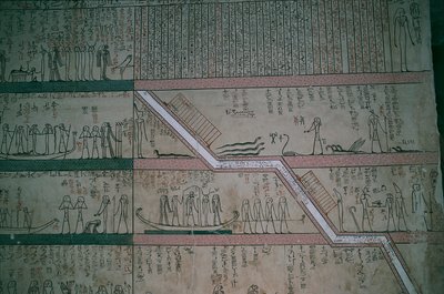 Egito, Luxor, Vale dos Reis, Túmulo de Tutmés III, frescos da câmara funerária de Egyptian 18th Dynasty