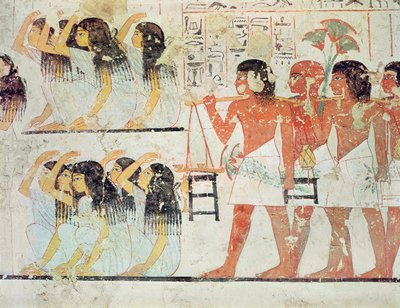 Grupo de luto na procissão fúnebre de Ramose, da Capela Tomba de Ramose, New Kingdom, c.1360 aC (pintura de parede) de Egyptian 18th Dynasty