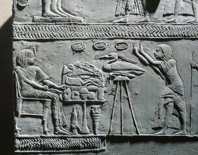Horemheb comendo a refeição funerária, relevo do túmulo de Horemheb em Saqqara de Egyptian 18th Dynasty