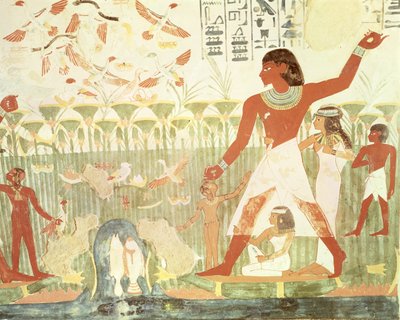 Caça e Pesca, do túmulo de Nakht, New Kingdom (pintura de parede) de Egyptian 18th Dynasty