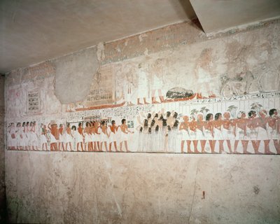 Interior do túmulo de Ramose, novo reino, c.1360 BC (pintura de parede) de Egyptian 18th Dynasty