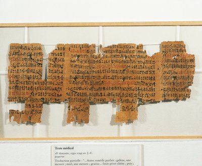 Receita médica escrita em papiro de Egyptian 18th Dynasty