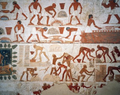 Processamento de metais e fabrico de tijolos de lama, frescos, capela, Túmulo de Rekhmire (TT100), Sheikh Abd el-Qurna, Tebas (Lista do Património Mundial da Unesco de Egyptian 18th Dynasty