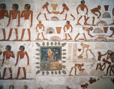 Processamento de metais e fabrico de tijolos de lama, frescos, capela, Túmulo de Rekhmire (TT100), Sheikh Abd el-Qurna, Tebas (Lista do Património Mundial da Unesco de Egyptian 18th Dynasty
