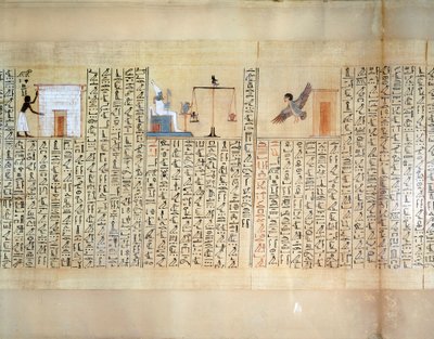 Papiro representando a pesagem do coração, do Livro dos Mortos de Maiherperi de Egyptian 18th Dynasty