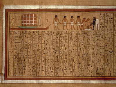 Papiro com os hieróglifos do "Livro dos Mortos" e ilustrações policromadas do túmulo de Kha em Tebas. Novo Reino, Dinastia XVIII de Egyptian 18th Dynasty