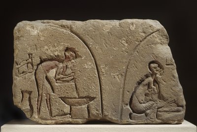 Relevo de arenito de preparação de uma refeição (arenito) de Egyptian 18th Dynasty