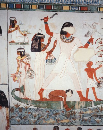 Cena de caça e pesca nos pântanos, fresco, parede norte, câmara longitudinal, Theban Tomb TT69, Sheikh Abd el-Qurna, Tebas (Lista do Património Mundial da Unesco de Egyptian 18th Dynasty