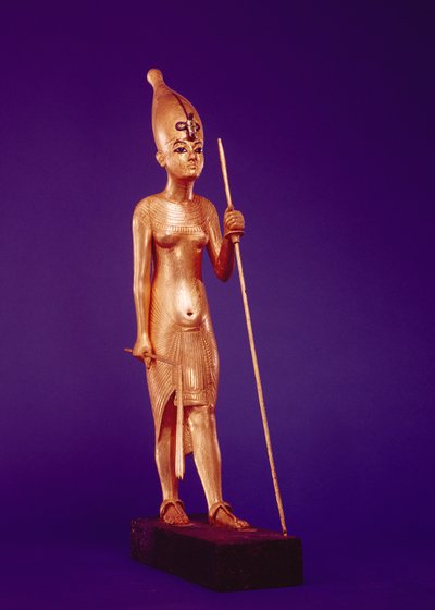 Estatueta do rei, do túmulo de Tutancâmon (c.1370-1352 aC) Novo reino (madeira dourada) de Egyptian 18th Dynasty