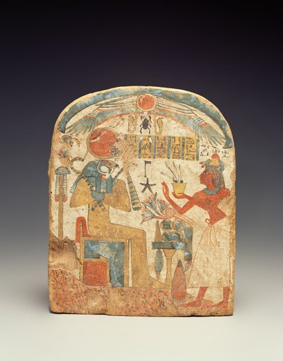 Estelas representando o falecido antes de Horus, de Luxor, New Kingdom (madeira pintada) de Egyptian 18th Dynasty