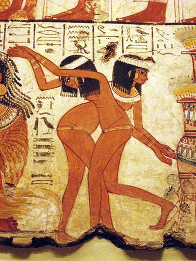 Templo mural de duas raparigas a dançar, Egipto (mural) de Egyptian 18th Dynasty