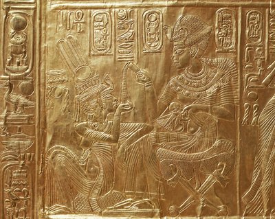 Tutankhamon e a sua mulher, pormenor do caixão ritual de Egyptian 18th Dynasty