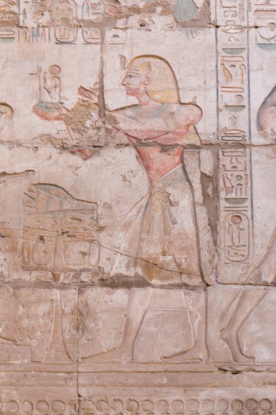 Relevos de parede, grande salão hipoestilo, complexo do templo de Karnak, Luxor, Egipto de Egyptian 18th Dynasty