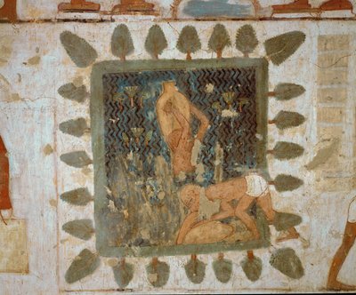 Operários carregando vasos (pintura mural) de Egyptian 18th Dynasty