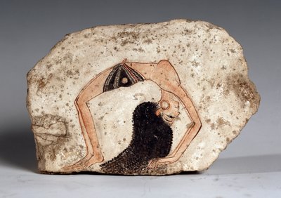 Uma mulher dançarina acrobata, Ostrakon. Pedra calcária, cerca de 1295-1186 a.C. de Egyptian 19th Dynasty