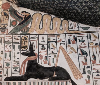 Anúbis e cobra (pintura de parede) de Egyptian 19th Dynasty