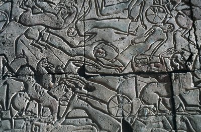 Baixo-relevo com cena de batalha, Ramesseum, Templo Mortuário de Ramsés II, Luxor, Tebas (Património Mundial da UNESCO de Egyptian 19th Dynasty