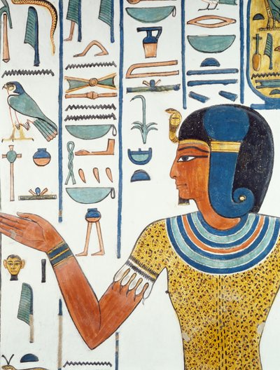 Coluna com Hornedjitef, detalhe dos afrescos na câmara funerária de Nefertari, Vale das Rainhas, Luxor, Tebas (Lista do Património Mundial da Unesco de Egyptian 19th Dynasty