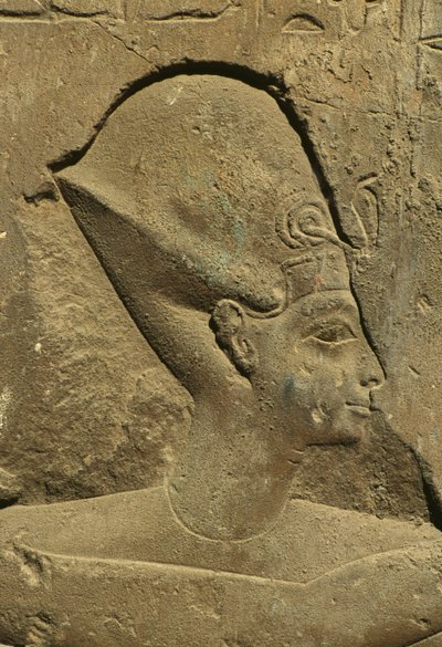 Detalhe de um relevo representando a cabeça de um faraó (pedra) de Egyptian 19th Dynasty