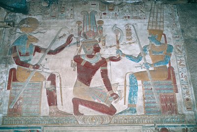Egipto, Abydos, Templo do faraó Seti I, capela de Osíris, relevo pintado de Egyptian 19th Dynasty