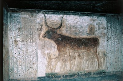 Egipto, Luxor, Vale dos Reis, Túmulo de Seti I, frescos interiores representando a deusa Nut como vaca de Egyptian 19th Dynasty