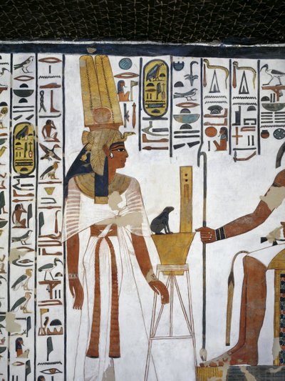 Egipto, Tebas, Luxor, Vale das Rainhas, Túmulo de Nefertari, Anexo à antecâmara, pinturas murais, Rainha perante o escriba divino Toth de Egyptian 19th Dynasty