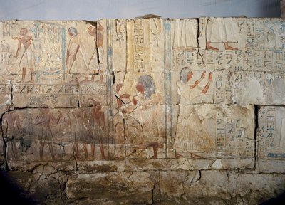 Relevo do túmulo de Netcherouymes, importante funcionário de Ramsés II, Saqqara, reinado de Ramsés II. Civilização Egípcia, Novo Reino, Dinastia XIX de Egyptian 19th Dynasty