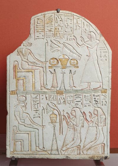 Estela de Penboui, guardiã de Deir el-Medina, de Tebas, Novo Reino (pedra pintada) de Egyptian 19th Dynasty
