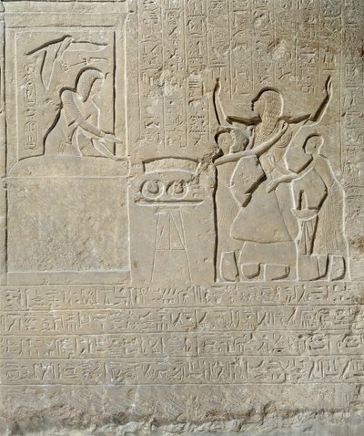 Estela dos colares, Hormin recebendo o ouro devido a ele de Seti I (c.1303-1290 aC) Novo Reino (calcário) de Egyptian 19th Dynasty