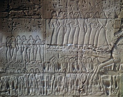 As conquistas de Seti I na Síria e na Palestina, relevo, parede exterior do Grande Salão Hipostilo, Templo de Amon, Complexo do Templo de Karnak (Lista do Património Mundial da Unesco de Egyptian 19th Dynasty