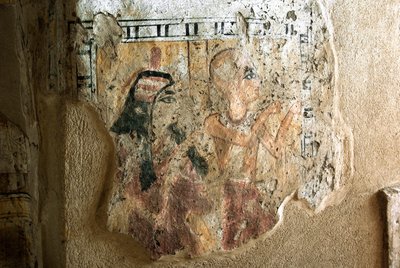 Antiquidade egípcia: representação de Shuroy e sua esposa em adoração. Pintura da Tumba de Shuroy (TT13). 20ª dinastia. 1190-1077 AC Necropole de Dra Abu el-Naga, Cisjordânia de Luxor, Egito. de Egyptian 20th Dynasty